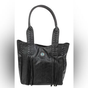 SAM & HADLEY Western faux leather fringe tote